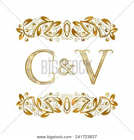 C&v Vintage Initials Logo Symbol. The Letters Are Surrounded By Ornamental Elements. Wedding Or Busi