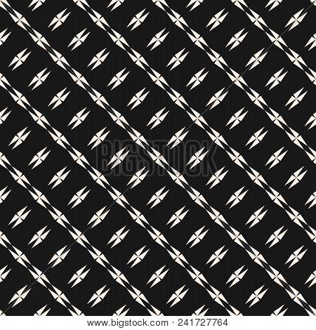 Abstract Geometric Seamless Texture With Edgy Shapes, Diagonal Lines, Stars, Crosses. Monochrome Geo