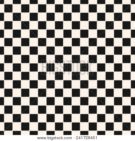 Checkered Geometric Seamless Pattern With Small Jagged Square Shapes. Abstract Monochrome Black And 