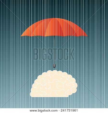Big Creative Design Concept, Brain Protected By Umbrella.