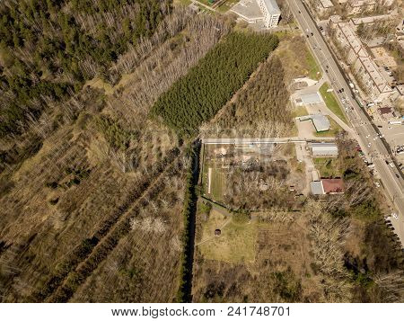 Forest in the Novosibirsk city,Siberia with diffrent trees and plants with some buildings in it. Str