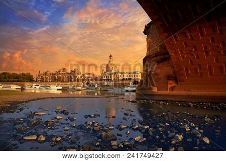 Dresden skyline reflecion in Elbe river in Saxony of Germany