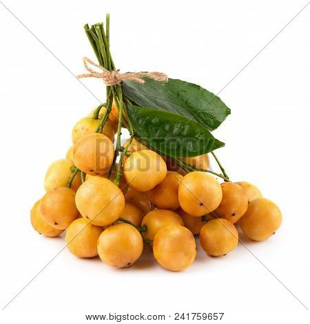Rambeh Tropical Fruit With Leaf Isolated On White Background