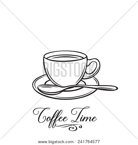 Hand Drawn Coffe Cup Badge Icom For Design Cafe Menu And Promotion Coffee House. Sketch Retro Style.
