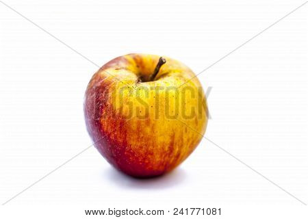Bright Fresh Organic Shimla Apple Or Common Indian Apple Or Himachal Apple  Isolated On White.