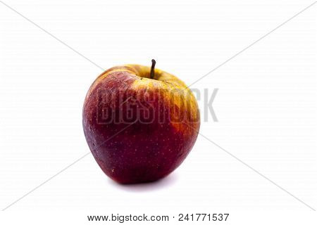 Bright Fresh Organic Shimla Apple Or Common Indian Apple Or Himachal Apple  Isolated On White.