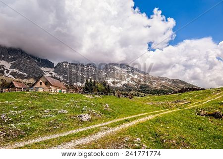 Mountain Range Landscape. Plateau Of Montasio, Italian Alps.nature Landscape.