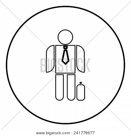Businessman With Case Icon Outline In Circle Black Color Vector Illustration Simple Image Flat Style