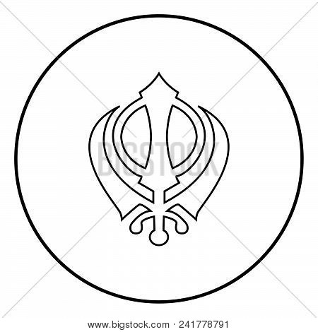 Khanda Symbol Sikhi Sign Icon Outline In Circle Black Color Vector Illustration Simple Image Flat St