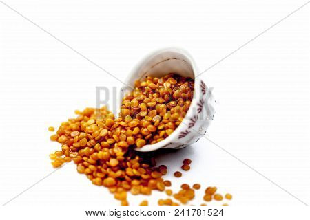 Split Pigeon Pea Or Toovar Dal Pr Tuvar Dal Or Toor Dal Isolated On White.
