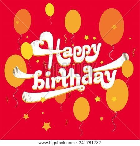 Happy Birthday Logo On Red Background And Balloon
