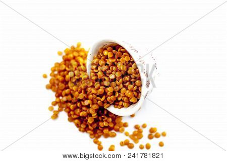 Split Pigeon Pea Or Toovar Dal Pr Tuvar Dal Or Toor Dal Isolated On White.
