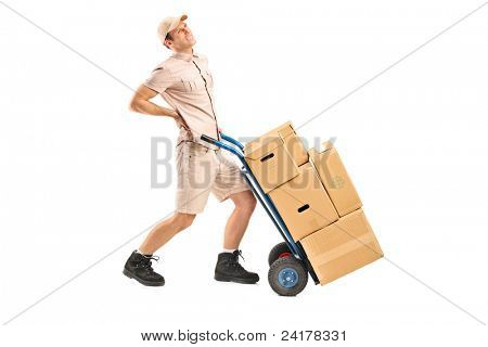 ความยาวเต็มแนวตั้งของการส่งเด็ก ทุกข์ทรมานจากการปวด รถบรรทุกมือแยกต่างหากในการผลักดัน