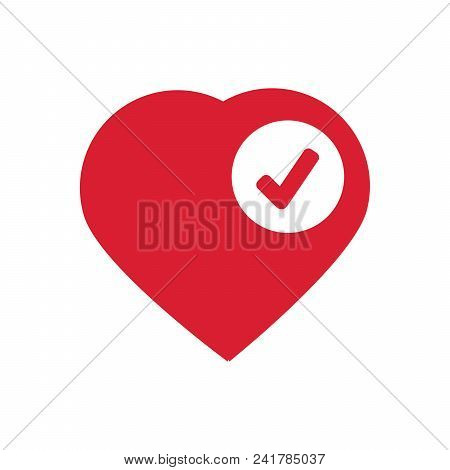 Heart Sign Web Icon With Check Mark Glyph. Vector Illustration Isolated On White Background