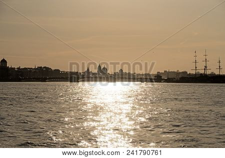 Palace Bridge On The Sunset In Saint-petersburg.