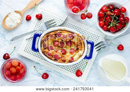 Cherry Clafouti - Traditional French Sweet Fruit Dessert Clafoutis With Cherries