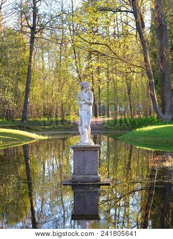 Statue Of A Bather At Volier In The Pavlovsk Park, Near Saint Petersburg, Russia.