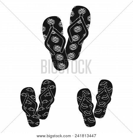 Flip-flops Black Icons In Set Collection For Design. Beach Shoes Vector Symbol Stock  Illustration.
