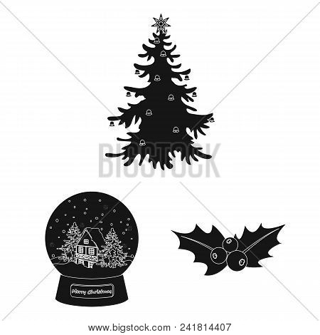 Christmas Attributes And Accessories Black Icons In Set Collection For Design. Merry Christmas Vecto