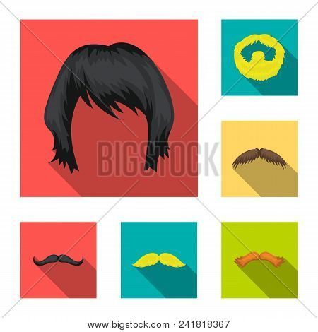 Mustache And Beard, Hairstyles Flat Icons In Set Collection For Design. Stylish Haircut Vector Symbo
