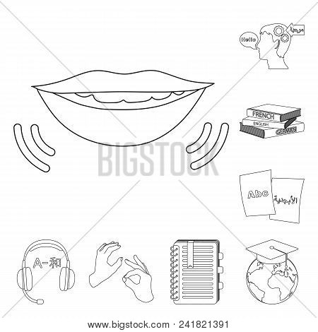 Translator And Linguist Outline Icons In Set Collection For Design. Interpreter Vector Symbol Stock 