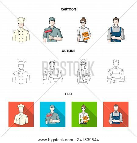 Cook, Painter, Teacher, Locksmith Mechanic.profession Set Collection Icons In Cartoon, Outline, Flat