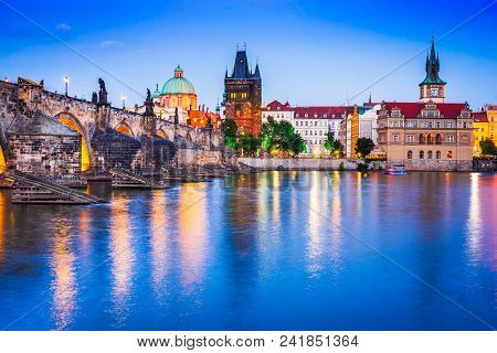 Prague, Czech Republic. Charles Bridge And Stare Mesto, Bohemia Landmark In Praha.