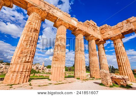 Sicily, Italy. Selinunte, Ancient Greek Temple Of Hera Ruins Of Doric Style Architecture.