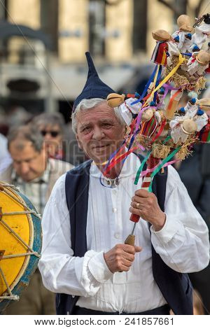 Funchal, Portugal - April 19, 2018:  Folk Musicians And Dancers Performing On The Avenida Arriaga  I