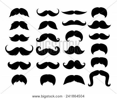 Black Hipster Mustache Icon Set. Vector Illustration Isolated On White Background.
