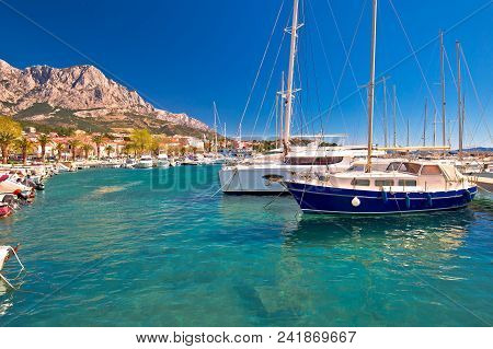 Idyllic Sailing Coast Of Baska Voda View, Town In Makarska Riviera Of Dalmatia, Croatia