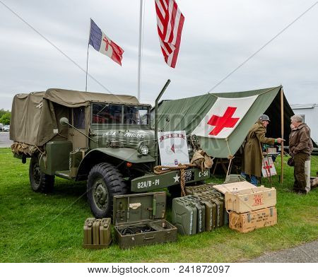 Anglesey, Uk: Feb 20, 2018: Military Themed Display At The Anglesey Vintage Rally