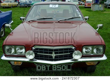 Anglesey, Uk: Feb 20, 2018: Red 1971 Vauxhall Vx 4/90 On Display At The Anglesey Vintage Rally