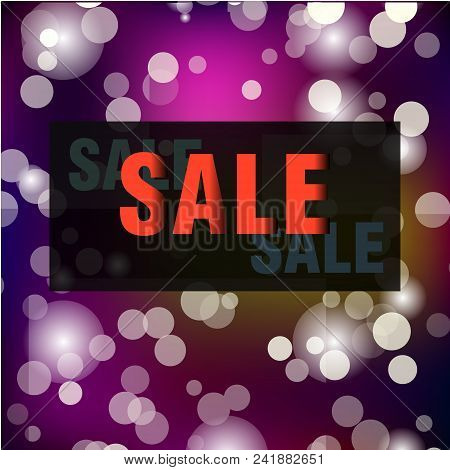 Sale Vector Template. Floral Decorative Letters On Abstract Background With Bokeh Lights.