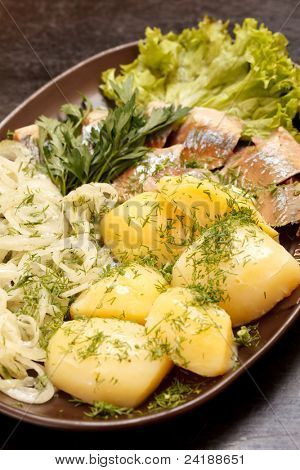 タケキノコ、狩猟肉とポテト