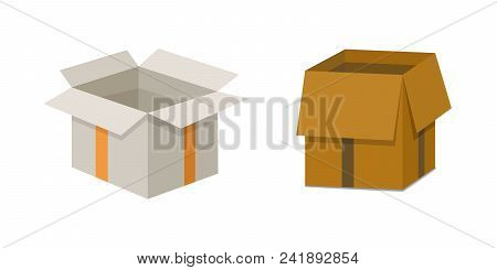 Set Open And Closed Carton Box. Delivery Packaging Vector Illustration