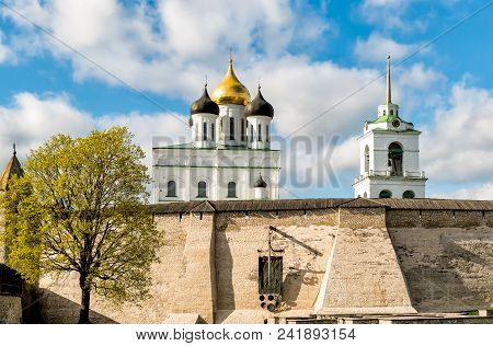 View Of Holy Trinity Cathedral In The Pskov Krom Or Pskov Kremlin, Russia