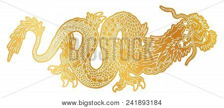 Vector Illustration Of A Chinese Gold Dragon. Golden Chinese Dragon Sticker.