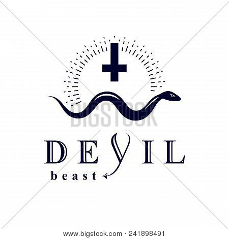 Vector Poisonous Snake Created With A Religious Cross Symbol. Antichrist Graphic Vector Illustration