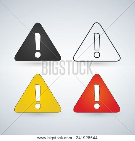 Hazard Warning Attention Sign With Exclamation Mark Symbol, Set Of Four. Black, Transparent, Yellow,