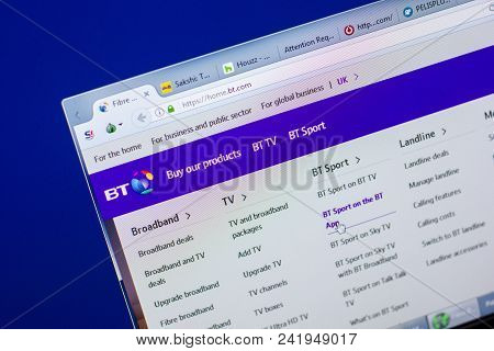 Ryazan, Russia - May 20, 2018: Homepage Of Bt Website On The Display Of Pc, Url - Bt.com