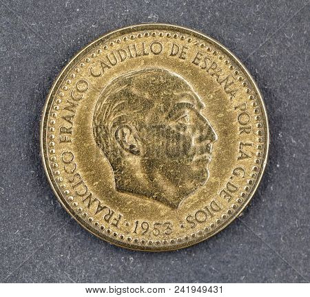 A One Peseta Coin From Spain Dated 1953 During The Reign Of General Franco. The Peseta Was Once The 