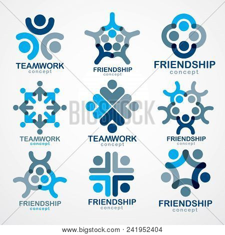 Teamwork And Friendship Concepts Created With Simple Geometric Elements As A People Crew. Vector Ico