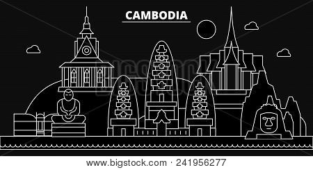 Cambodia Silhouette Skyline, Cambodia Vector City, Cambodian Linear Architecture, Buildingline Trave