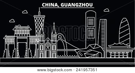 Guangzhou City Silhouette Skyline. China - Guangzhou City Vector City, Chinese Linear Architecture, 