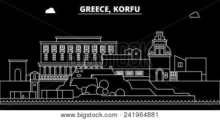 Korfu Silhouette Skyline. Greece - Korfu Vector City, Greek Linear Architecture, Buildings. Korfu Li