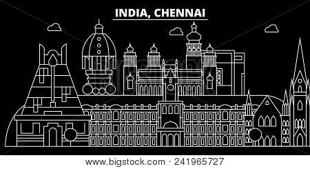 Chennai Silhouette Skyline. India - Chennai Vector City, Indian Linear Architecture, Buildings. Chen