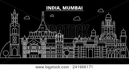 Mumbai Silhouette Skyline. India - Mumbai Vector City, Indian Linear Architecture, Buildings. Mumbai