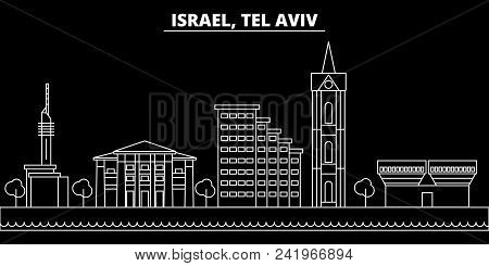 Tel Aviv Silhouette Skyline. Israel - Tel Aviv Vector City, Israeli Linear Architecture, Buildings. 
