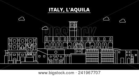 Laquila Silhouette Skyline. Italy - Laquila Vector City, Italian Linear Architecture, Buildings. Laq